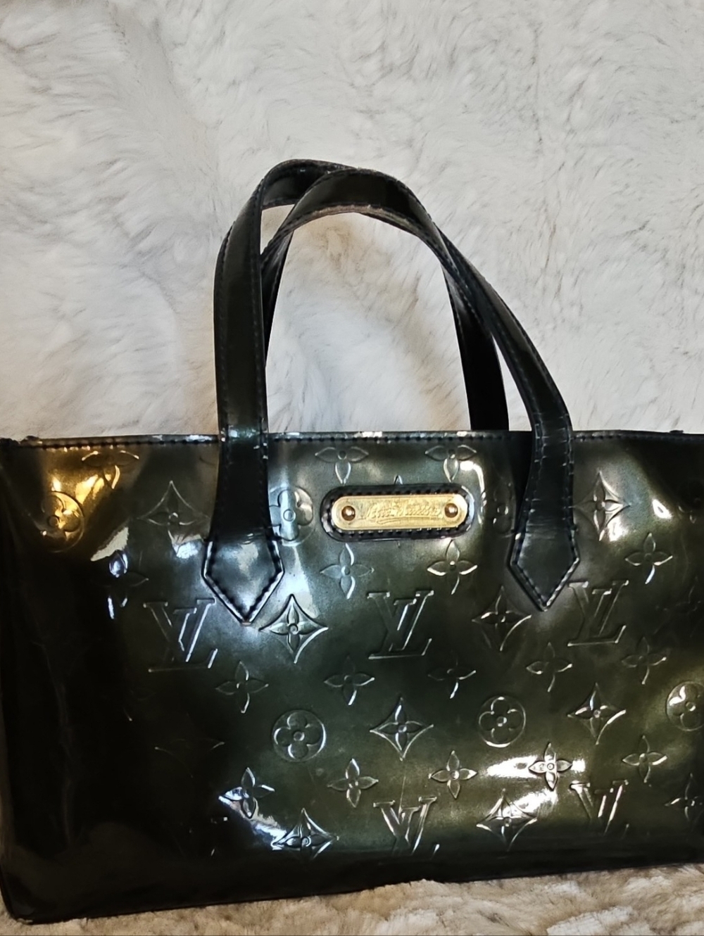 Louis Vuitton Patent Leather Tote Bag in Dark Green With COA